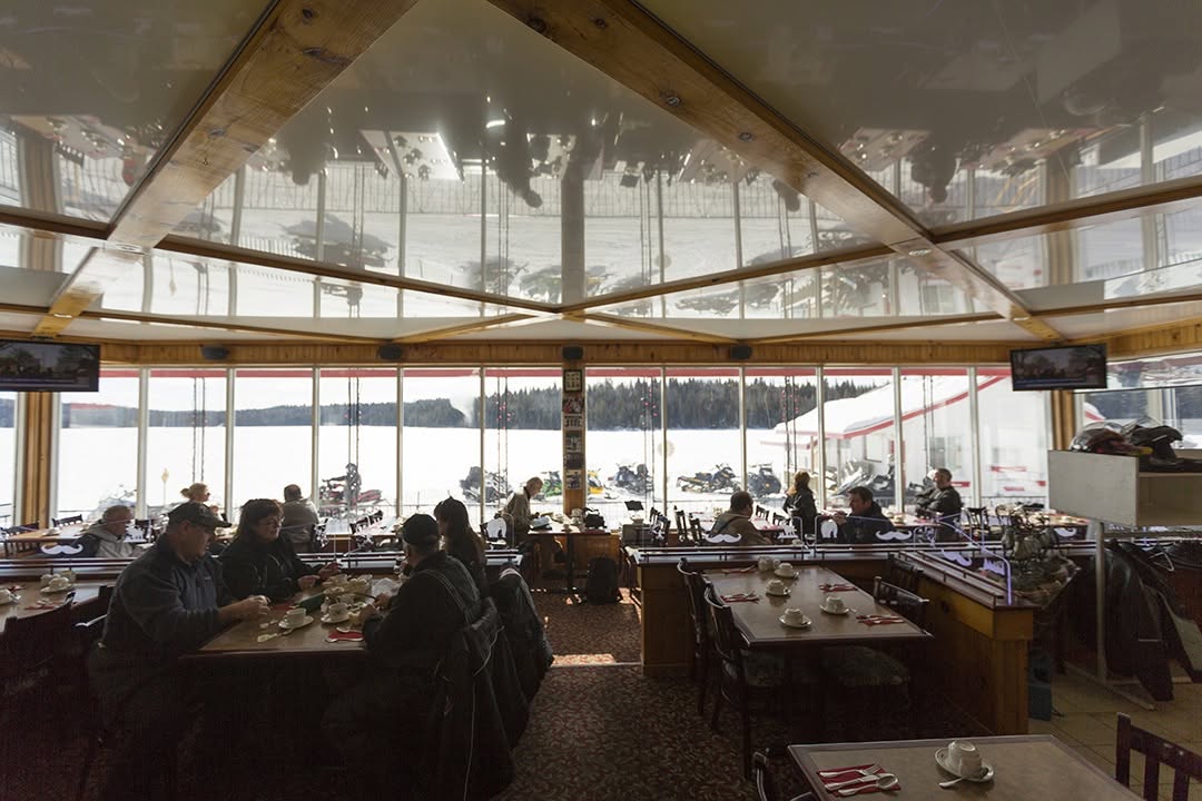 Dining room overlooking the winter landscape